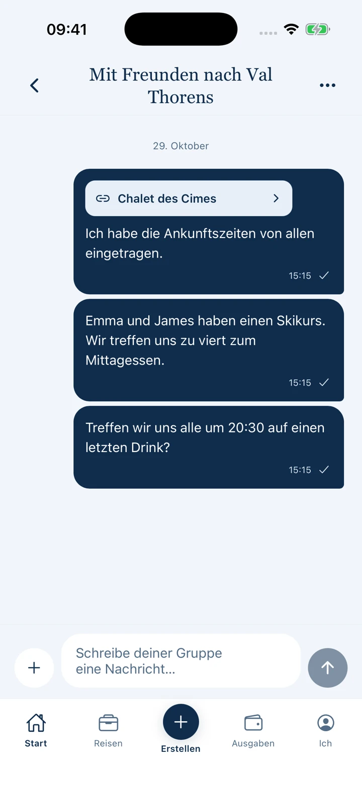 Pistio. – Reisechat mit Reisedaten als Beispiel