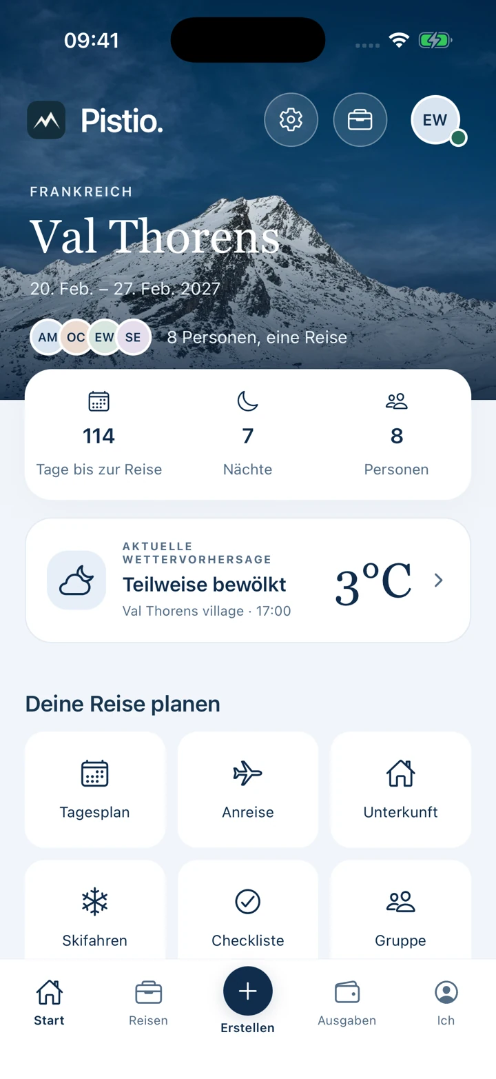 Deine Reiseübersicht mit Ziel, Wetter und Planungswerkzeugen