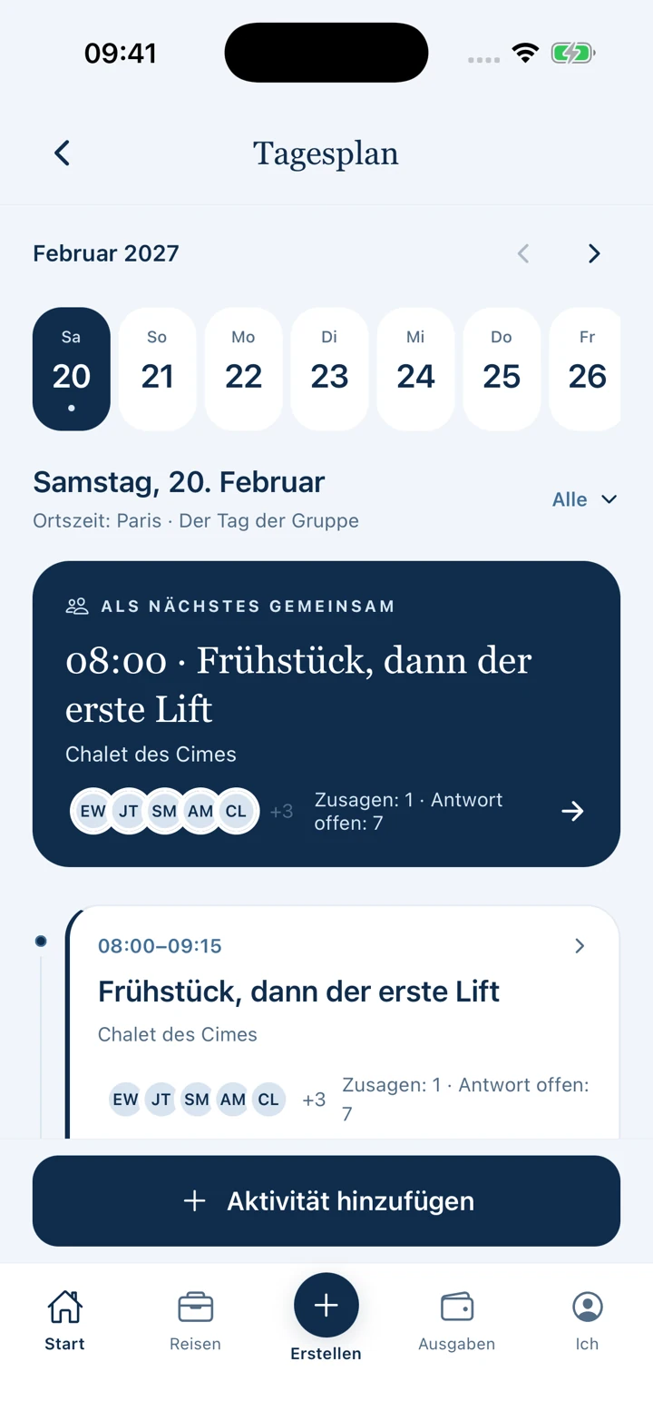 Tagesplanung mit Einladungen und dem nächsten gemeinsamen Treffen