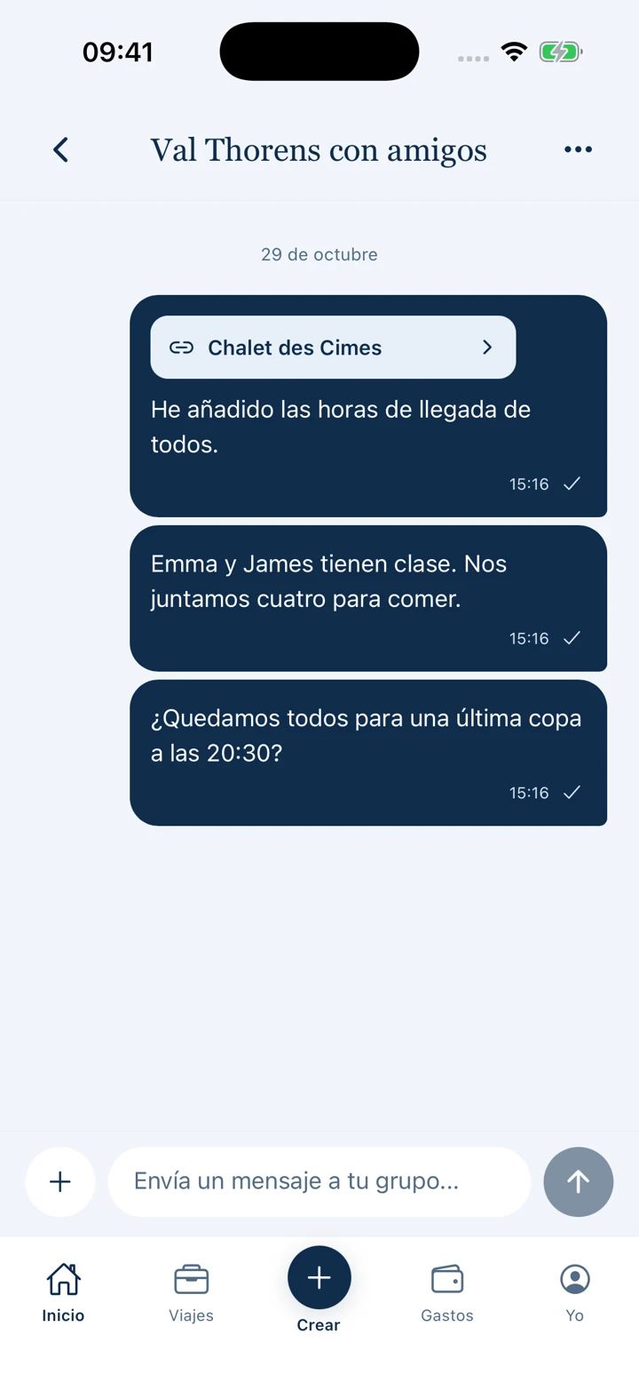 Pistio. — Chat del viaje, con datos de viaje de ejemplo