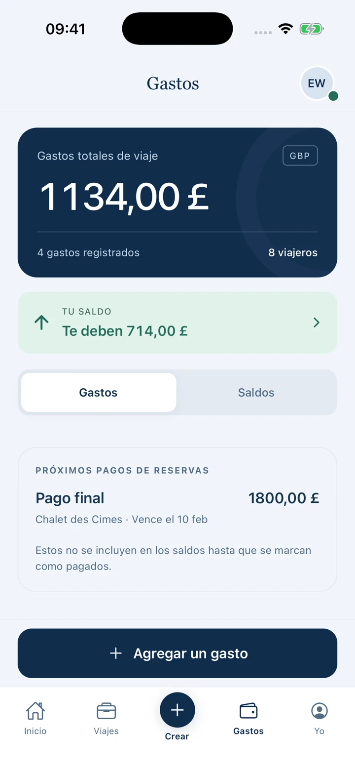 Pistio. — Gastos compartidos, con datos de viaje de ejemplo