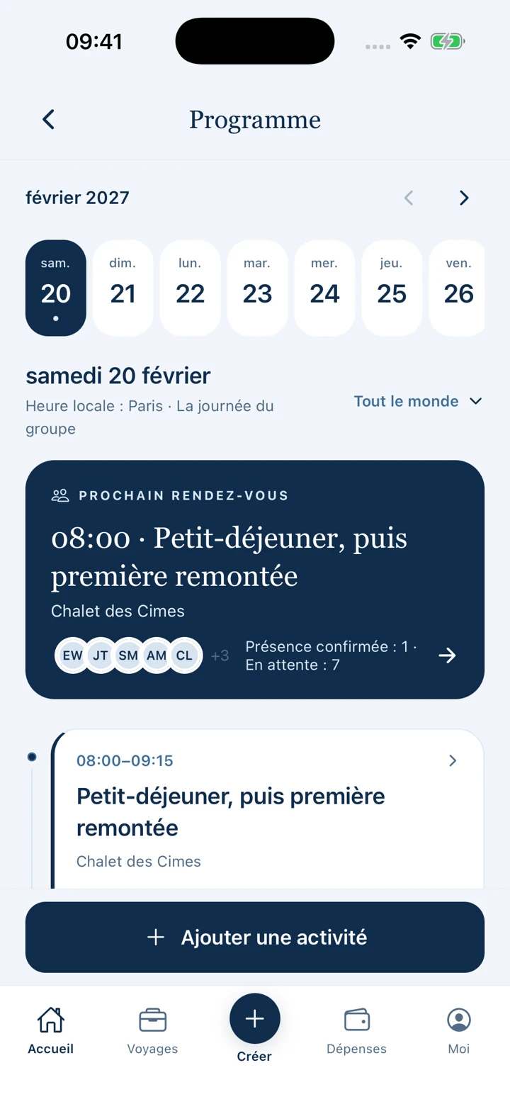 Programme quotidien avec invitations et prochain rendez-vous ensemble