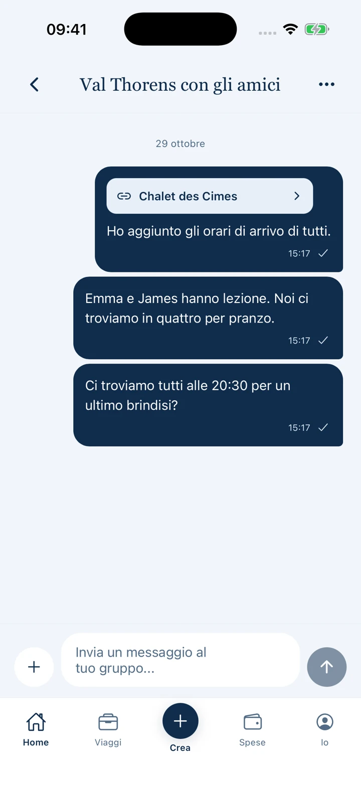 Pistio. — Chat del viaggio, con dati di viaggio di esempio