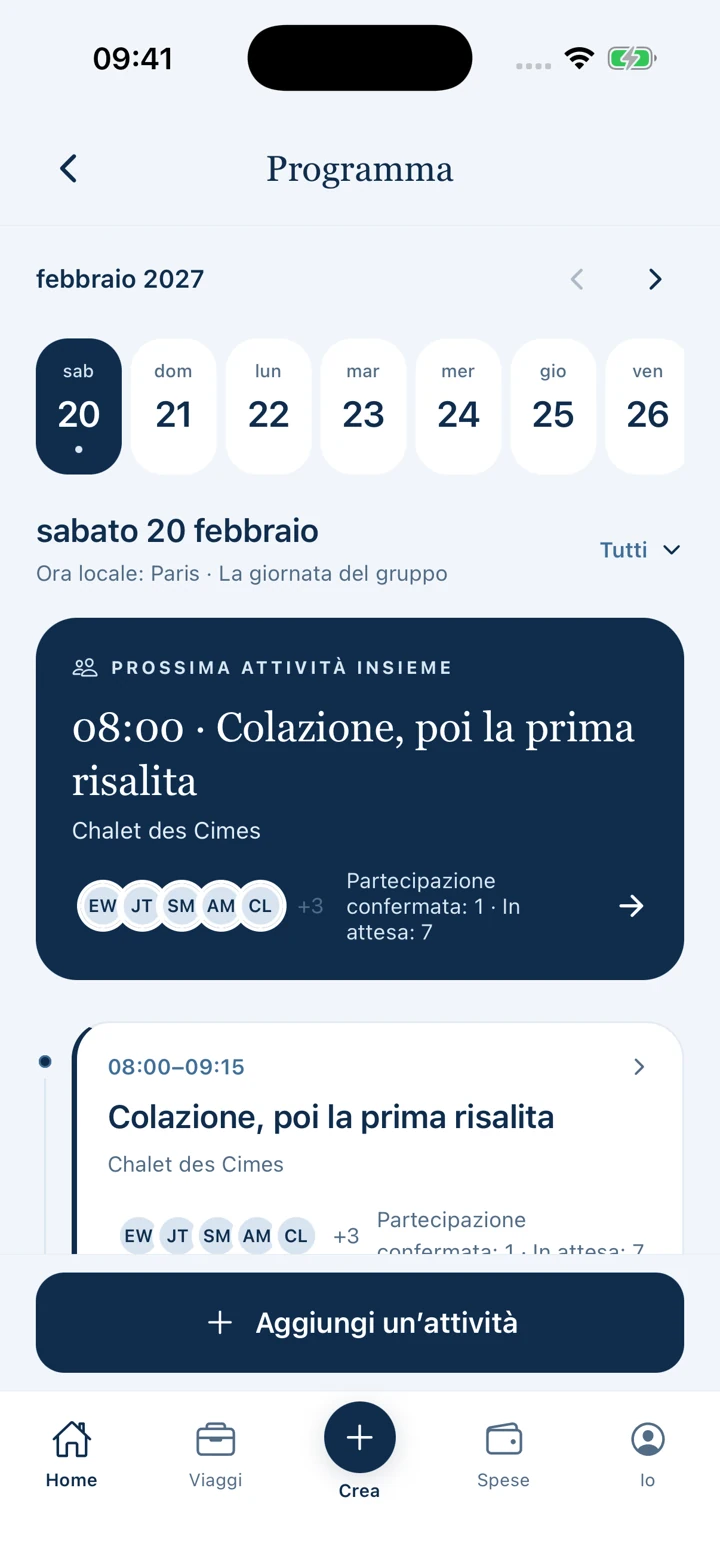 Programma giornaliero con inviti e prossimo incontro insieme
