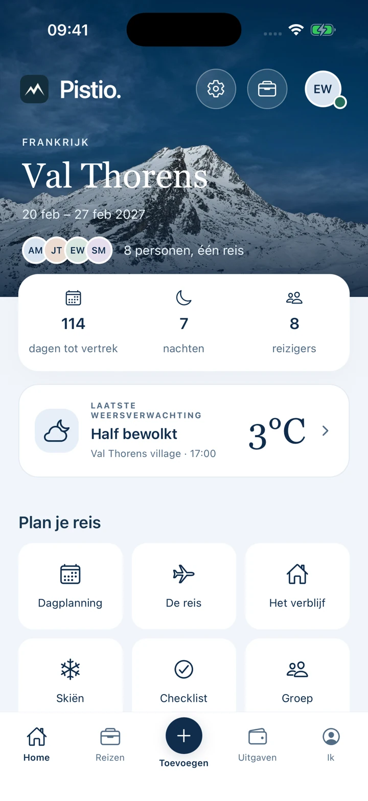 Je reisoverzicht met bestemming, weer en planhulpmiddelen